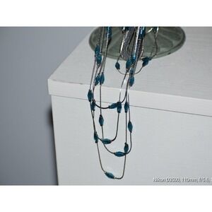 Blue Beaded Necklace: Seven-Strand Sterling Silver Accent